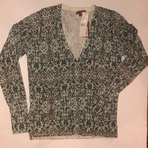 turquoise and grey patterned button down cardigan